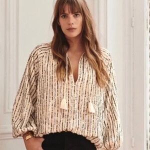 Sezane Bonny Sequin Blouse in Ecru
